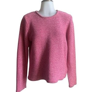 L.L.Bean Women Pink Crew Neck 100% Cotton Knit Boxy Sweater size Medium